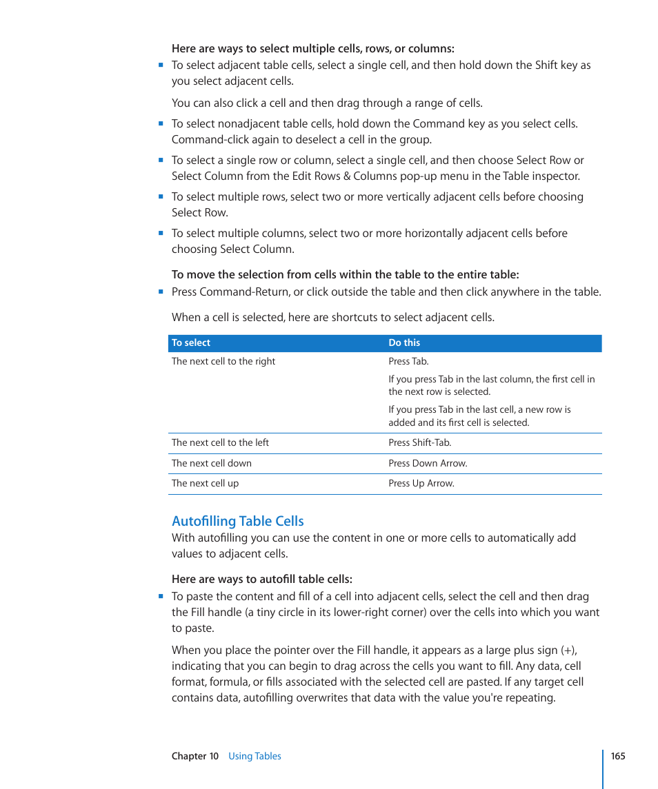 Autofilling table cells | Apple Keynote '09 User Manual | Page 165 / 247