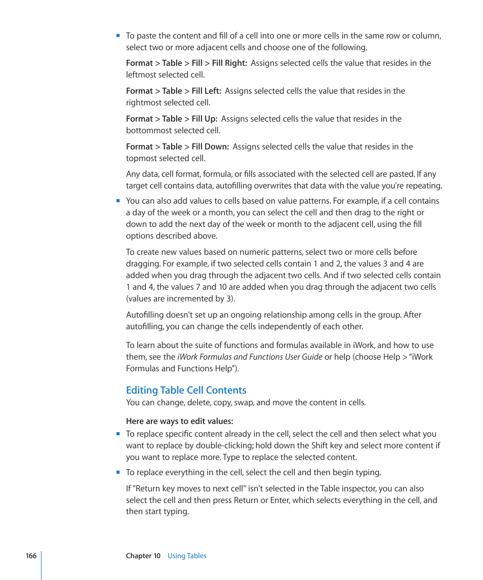 Editing table cell contents | Apple Keynote '09 User Manual | Page 166 / 247