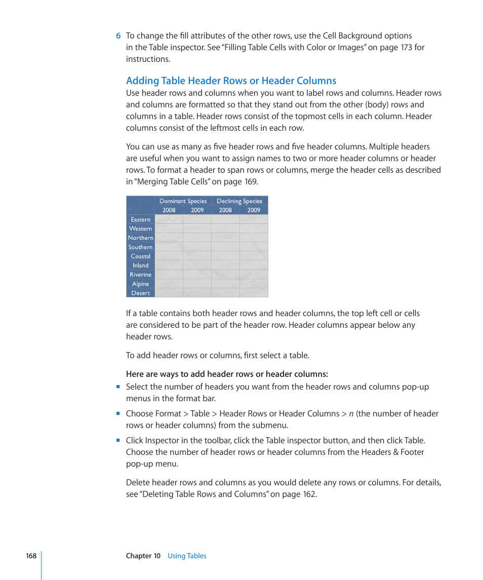 Adding table header rows or header columns | Apple Keynote '09 User Manual | Page 168 / 247