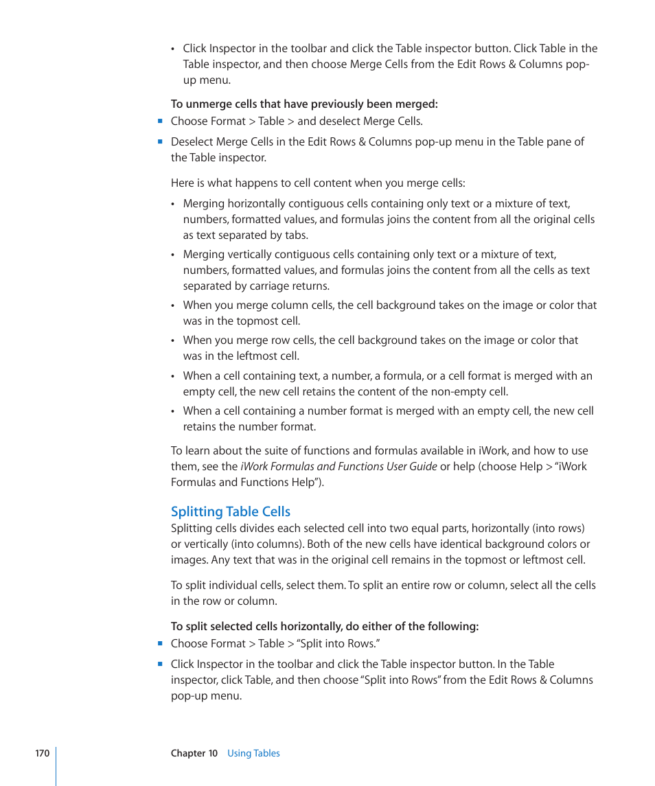 Splitting table cells | Apple Keynote '09 User Manual | Page 170 / 247
