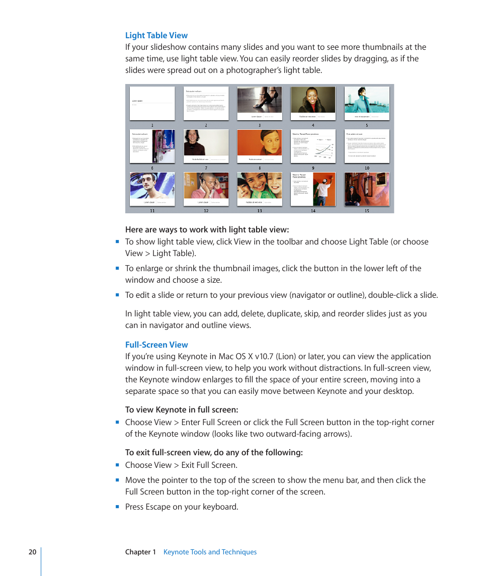 Full-screen view | Apple Keynote '09 User Manual | Page 20 / 247