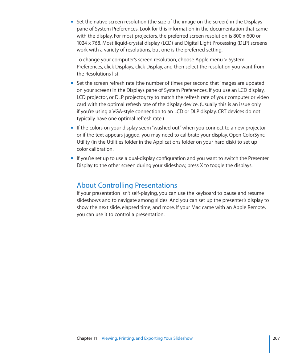 About controlling presentations, 207 about controlling presentations | Apple Keynote '09 User Manual | Page 207 / 247
