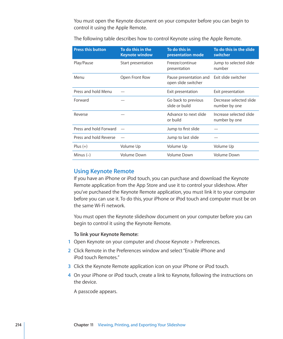 Using keynote remote | Apple Keynote '09 User Manual | Page 214 / 247