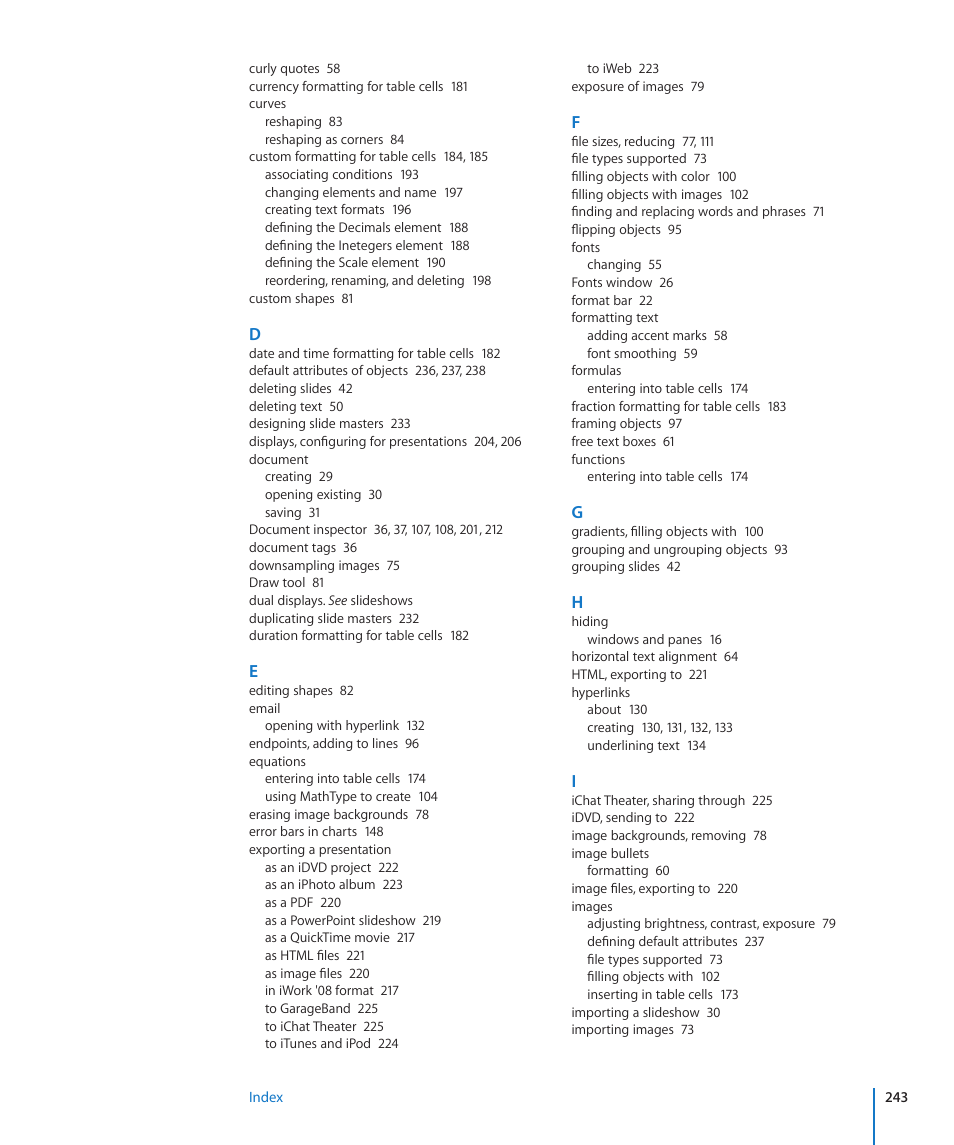 Apple Keynote '09 User Manual | Page 243 / 247