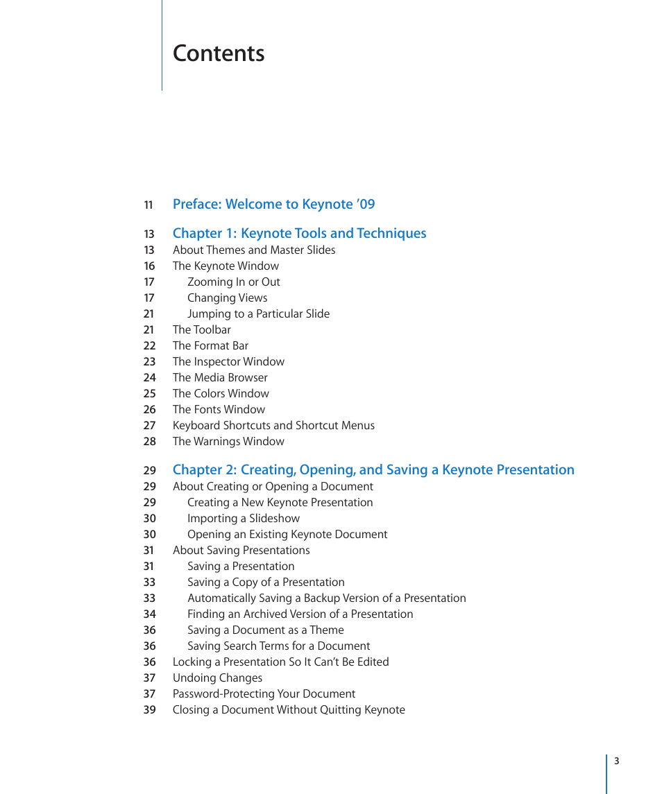 Apple Keynote '09 User Manual | Page 3 / 247