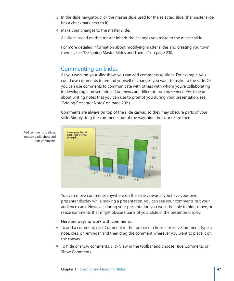 Commenting on slides, 47 commenting on slides | Apple Keynote '09 User Manual | Page 47 / 247