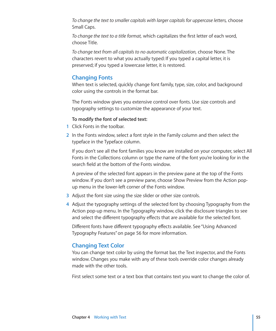 Changing fonts, Changing text color | Apple Keynote '09 User Manual | Page 55 / 247