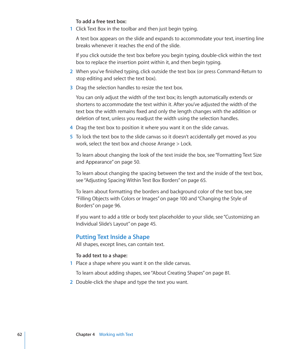 Putting text inside a shape | Apple Keynote '09 User Manual | Page 62 / 247