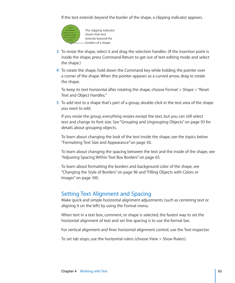 Setting text alignment and spacing, 63 setting text alignment and spacing | Apple Keynote '09 User Manual | Page 63 / 247