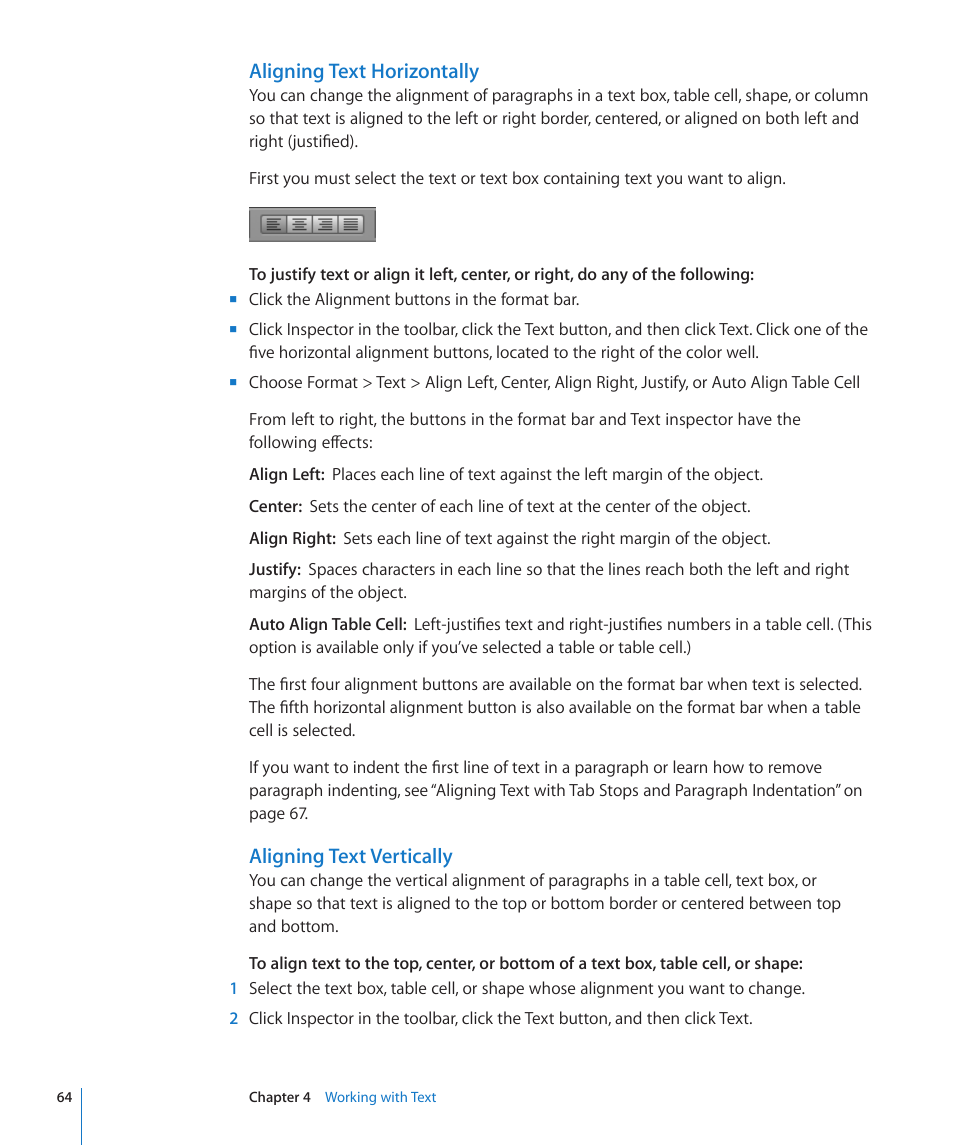 Aligning text horizontally, Aligning text vertically | Apple Keynote '09 User Manual | Page 64 / 247