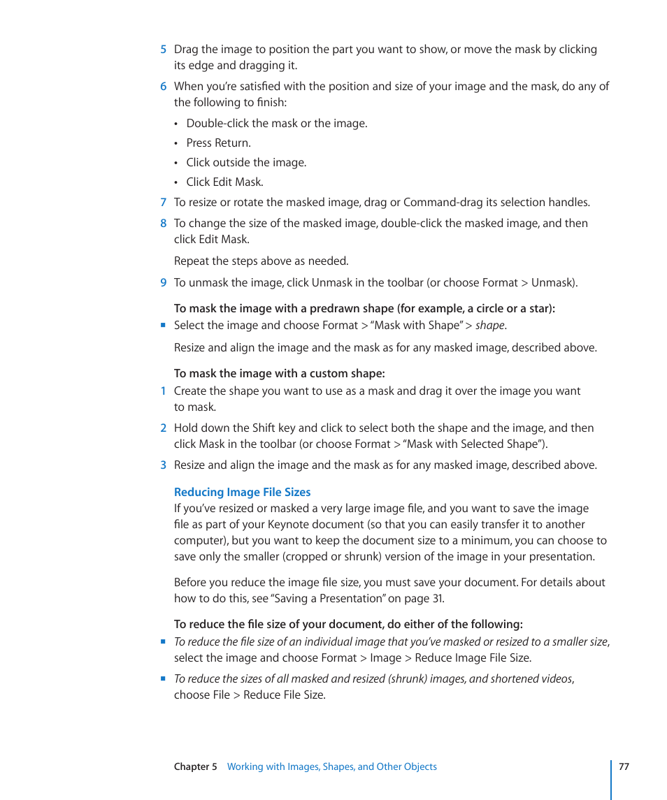 Reducing image file sizes | Apple Keynote '09 User Manual | Page 77 / 247