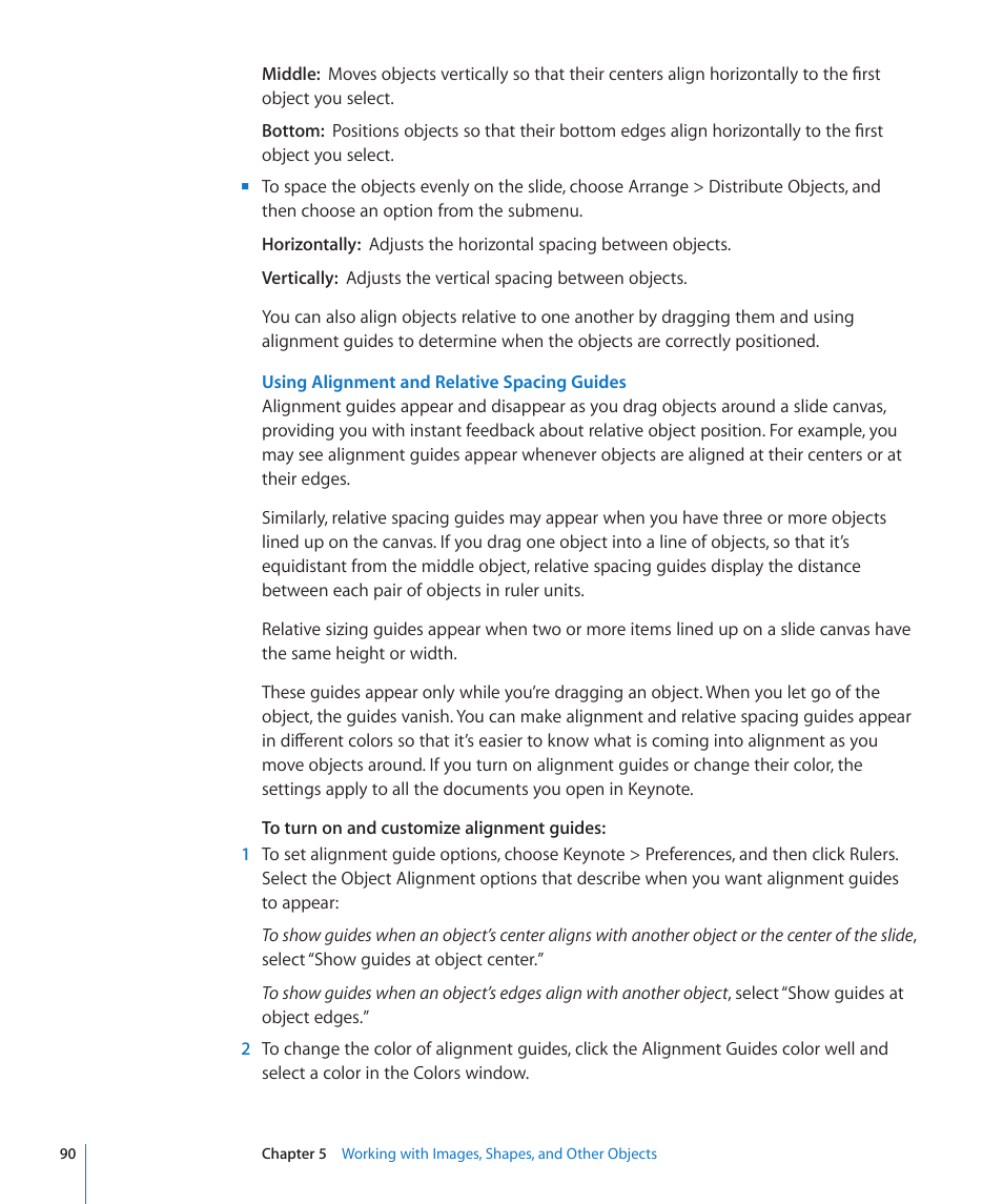 Using alignment and relative spacing guides | Apple Keynote '09 User Manual | Page 90 / 247
