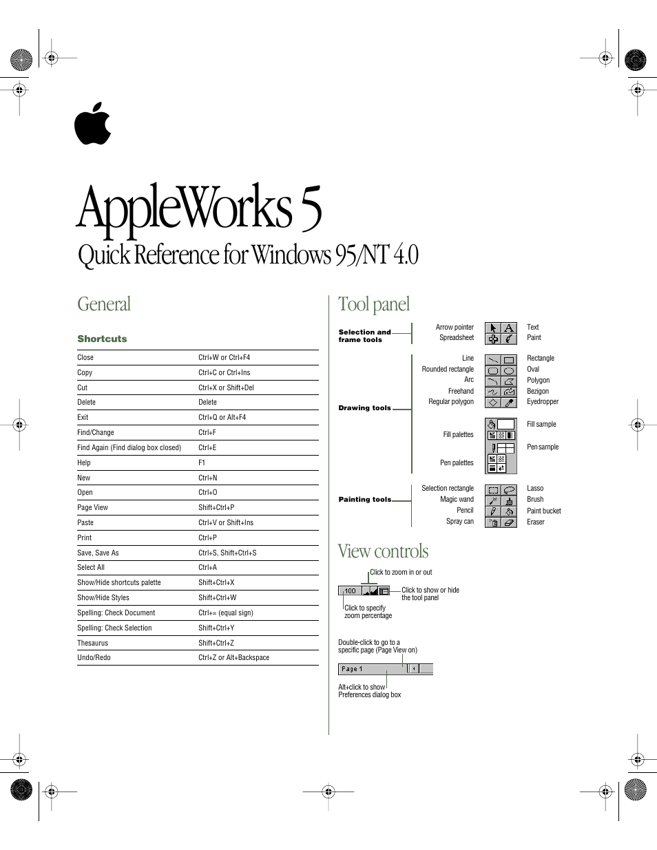 Apple AppleWorks 5 Quick Reference: Windows 95/NT 4.0 User Manual | 4 pages