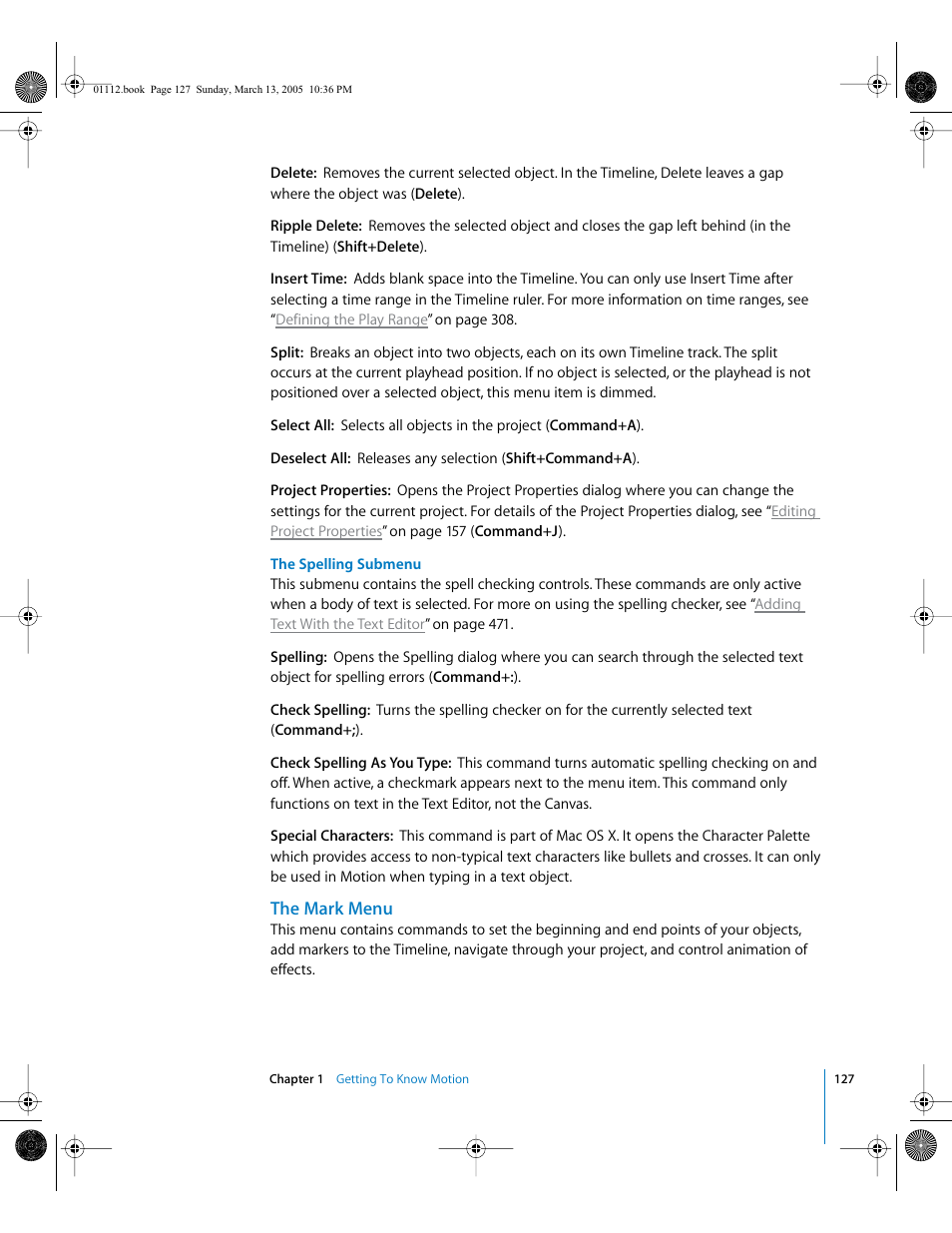 The mark menu | Apple Motion 2 User Manual | Page 127 / 999