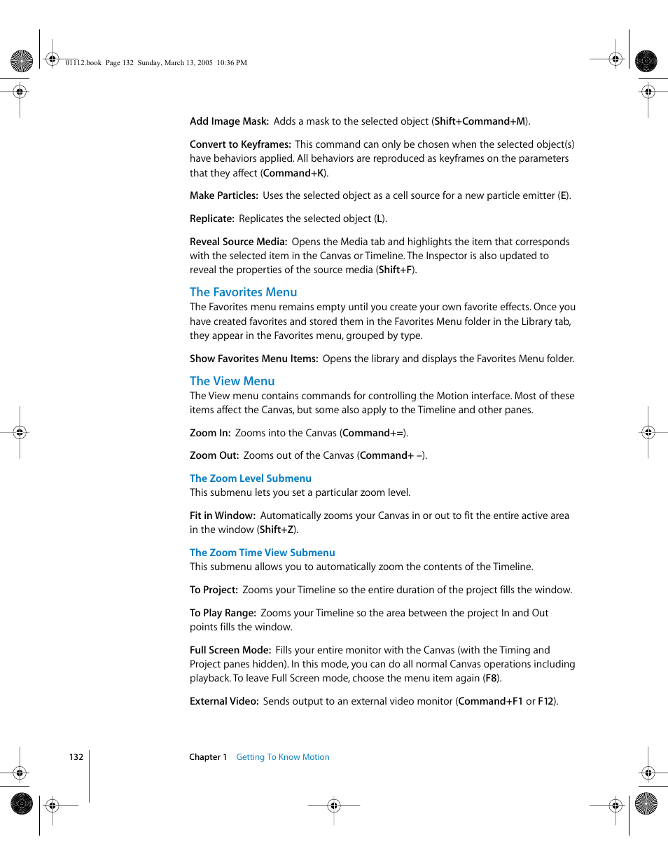 The favorites menu, The view menu | Apple Motion 2 User Manual | Page 132 / 999