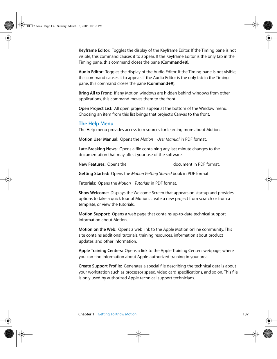 The help menu | Apple Motion 2 User Manual | Page 137 / 999
