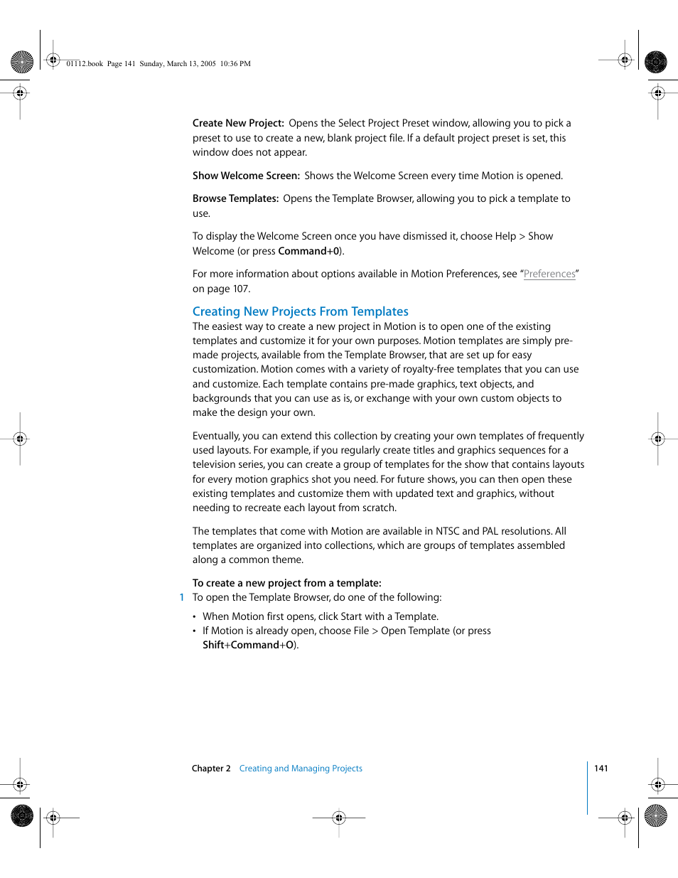 Creating new projects from templates, Creating new projects from, Templates | Apple Motion 2 User Manual | Page 141 / 999