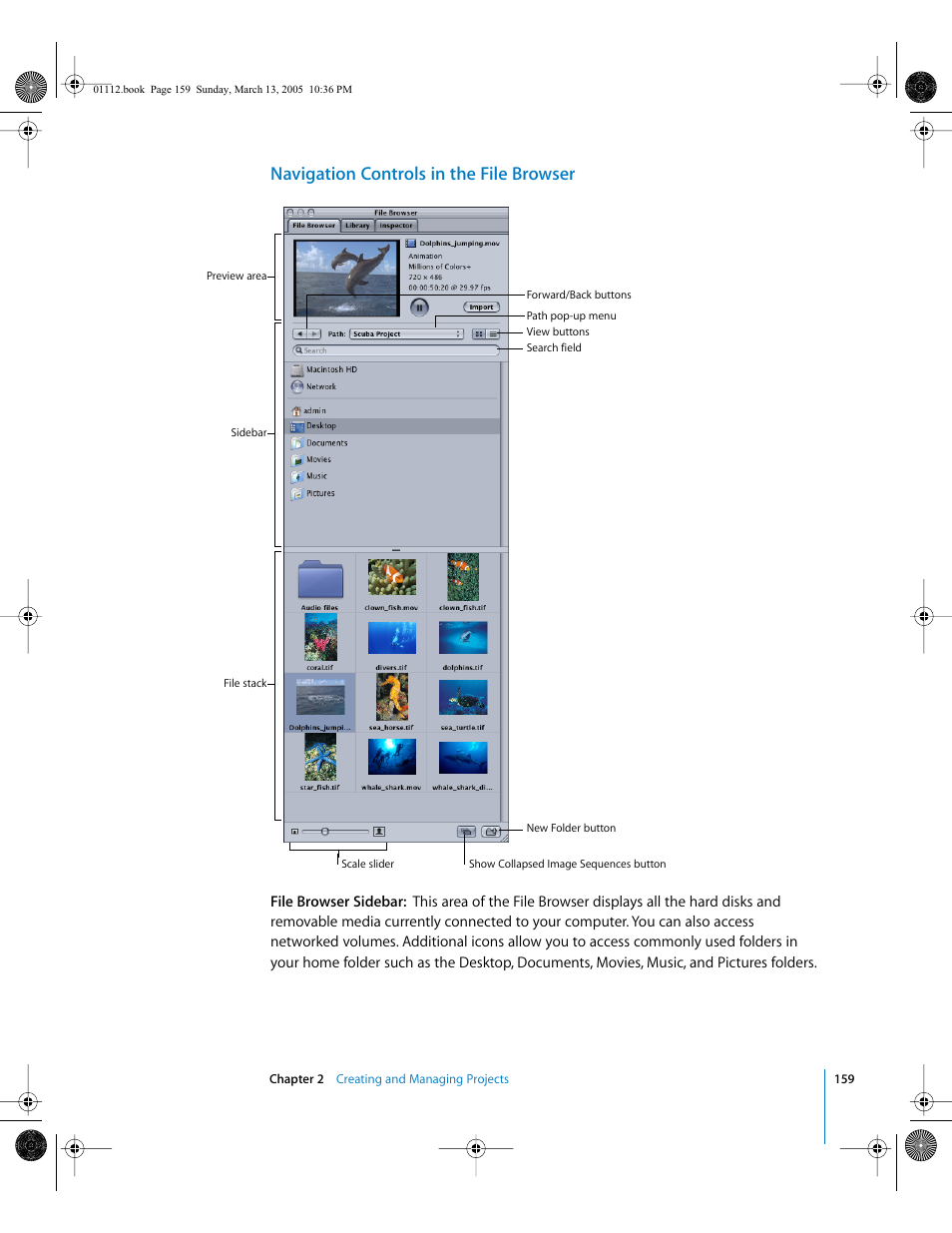 Navigation controls in the file browser | Apple Motion 2 User Manual | Page 159 / 999