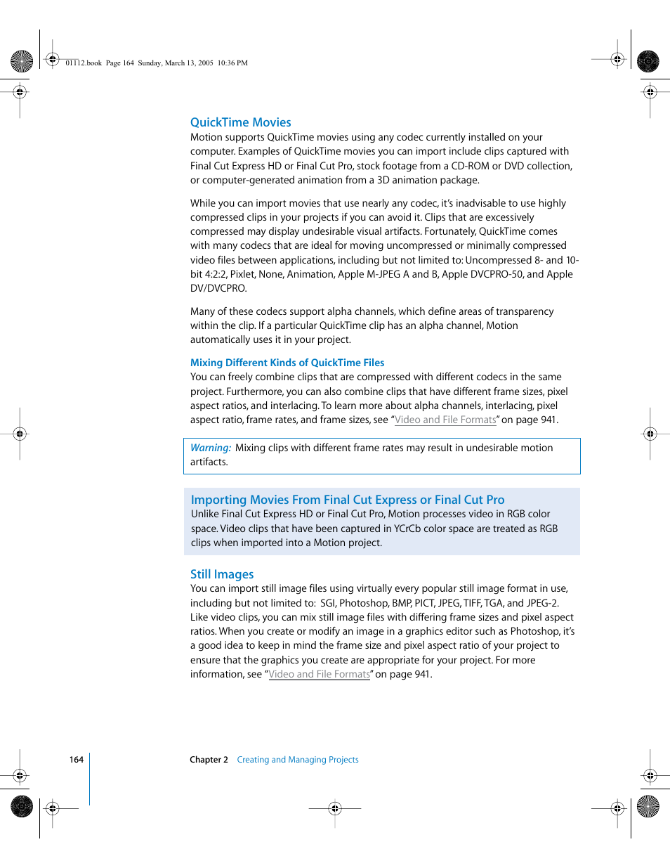 Quicktime movies, Still images | Apple Motion 2 User Manual | Page 164 / 999