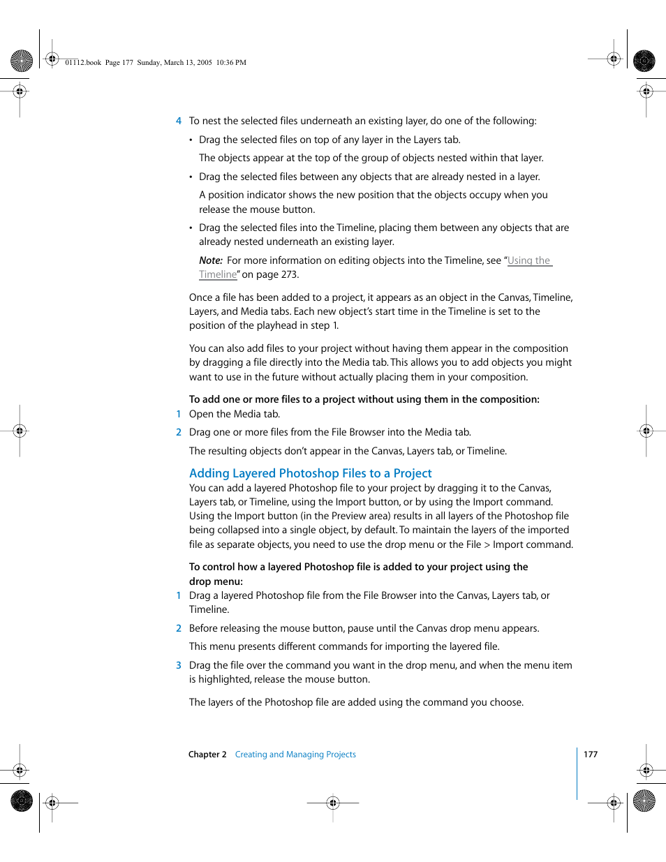 Adding layered photoshop files to a project, Adding layered, Photoshop files to a project | Apple Motion 2 User Manual | Page 177 / 999
