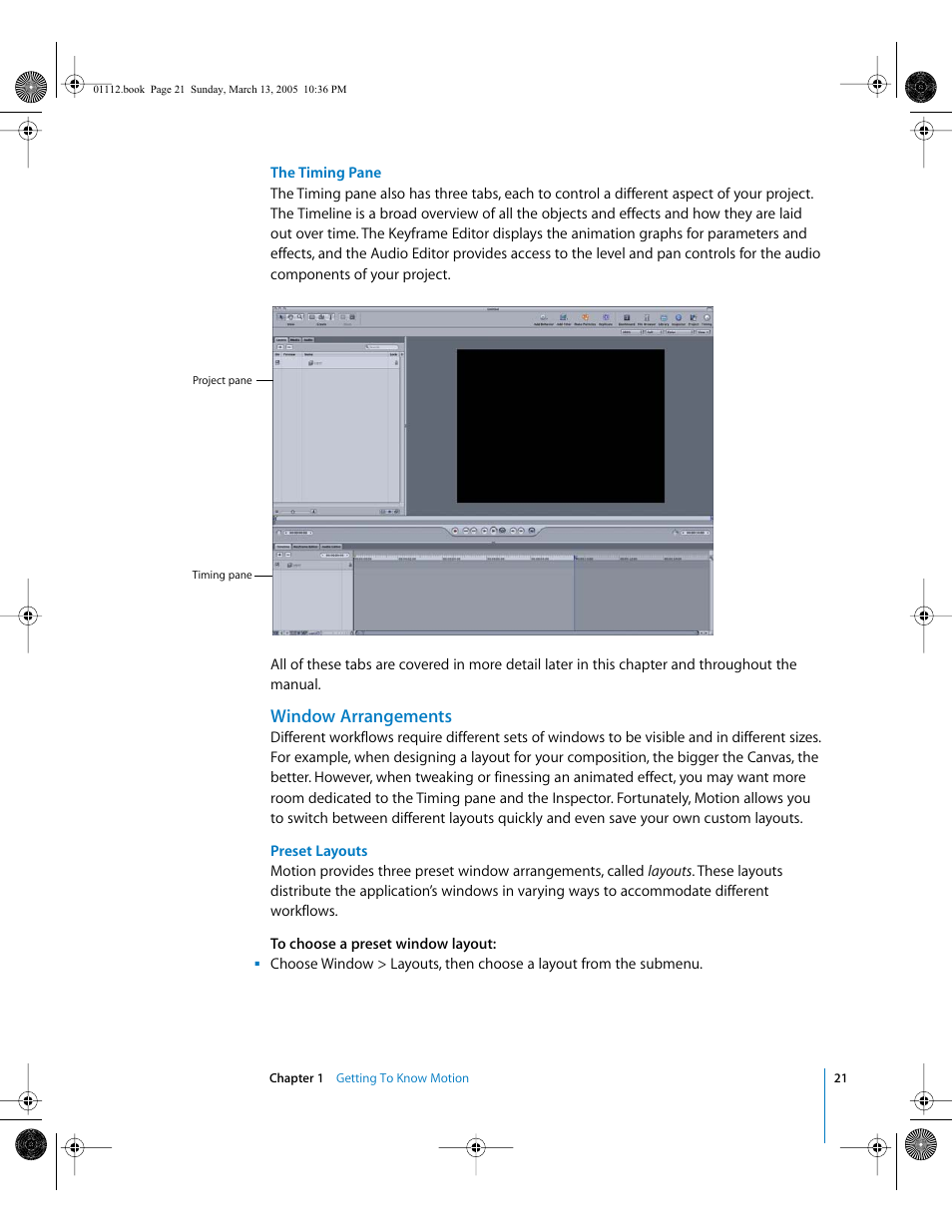 Window arrangements | Apple Motion 2 User Manual | Page 21 / 999