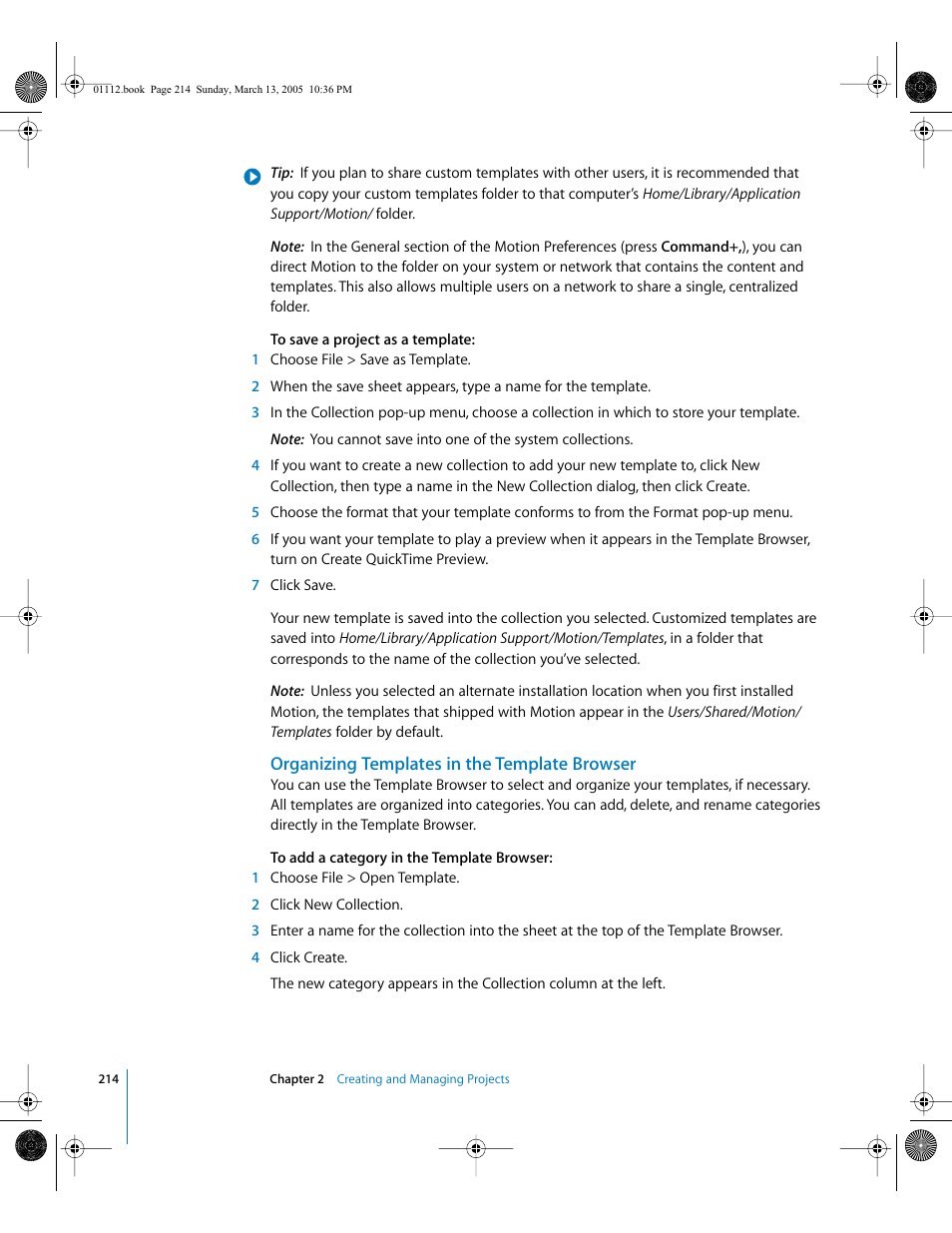 Organizing templates in the template browser | Apple Motion 2 User Manual | Page 214 / 999