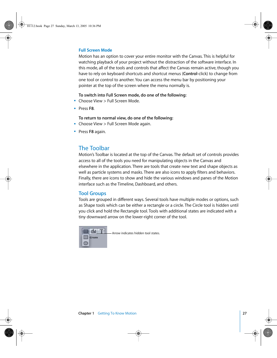 The toolbar, Tool groups | Apple Motion 2 User Manual | Page 27 / 999