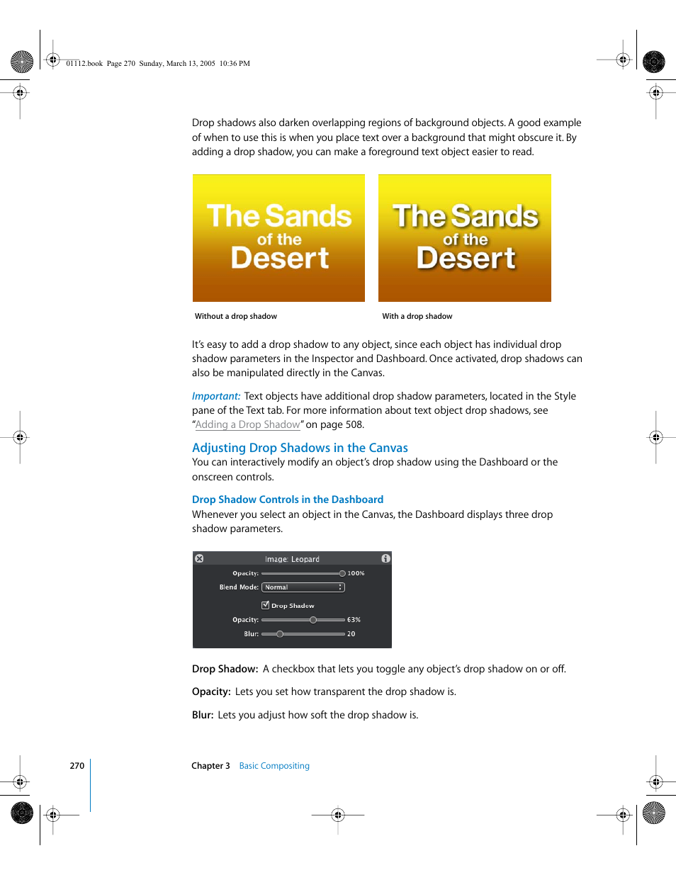 Adjusting drop shadows in the canvas | Apple Motion 2 User Manual | Page 270 / 999