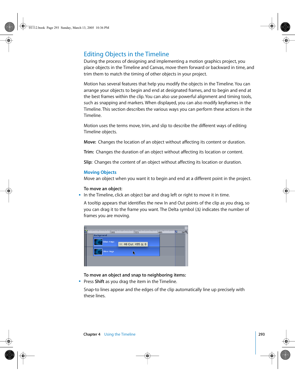 Editing objects in the timeline, Editing, Objects in the timeline | Apple Motion 2 User Manual | Page 293 / 999
