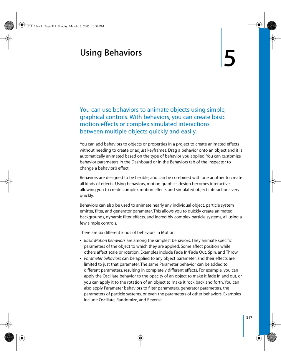 Using behaviors, Chapter | Apple Motion 2 User Manual | Page 317 / 999