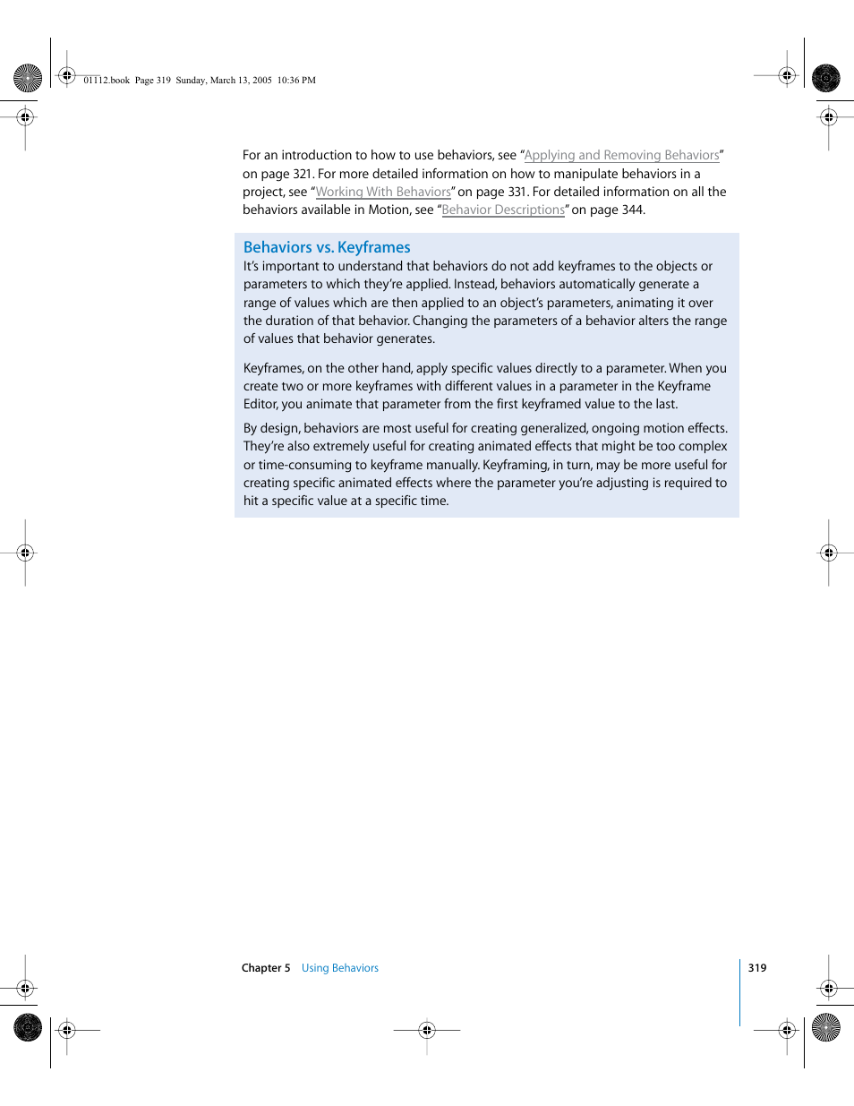 Behaviors vs. keyframes | Apple Motion 2 User Manual | Page 319 / 999