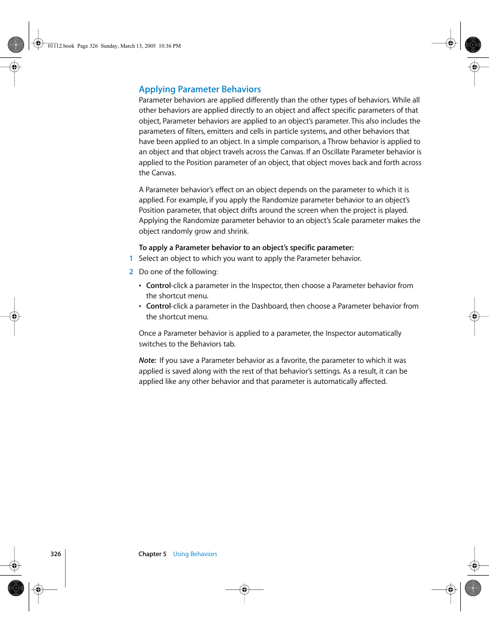 Applying parameter behaviors | Apple Motion 2 User Manual | Page 326 / 999