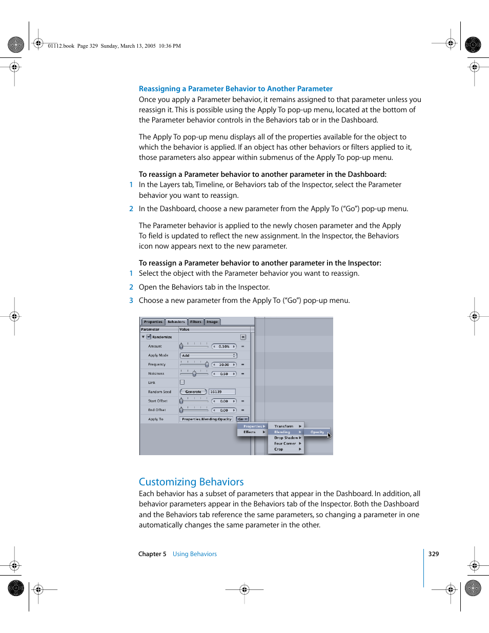 Customizing behaviors | Apple Motion 2 User Manual | Page 329 / 999