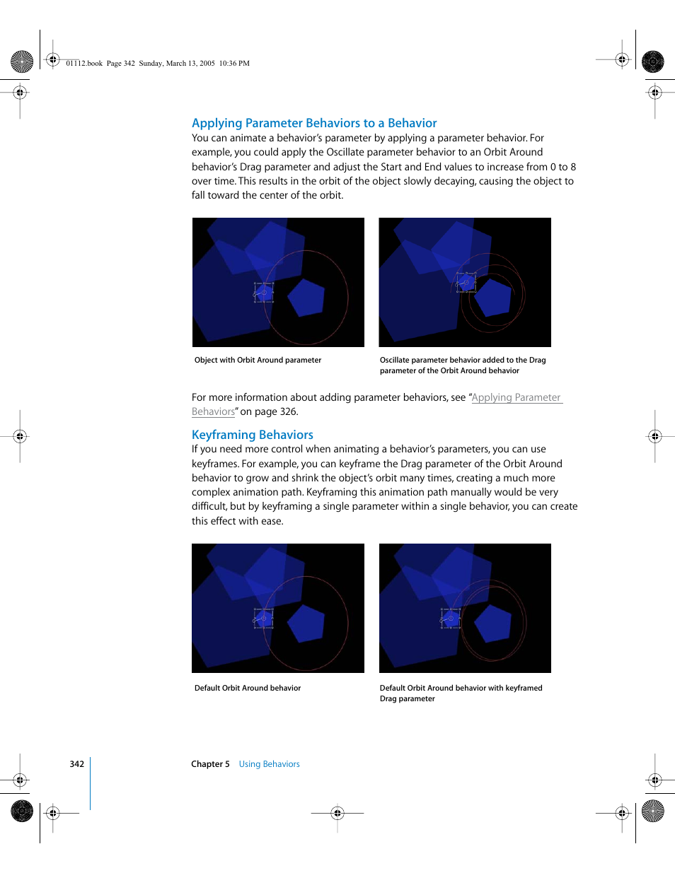 Applying parameter behaviors to a behavior, Keyframing behaviors | Apple Motion 2 User Manual | Page 342 / 999