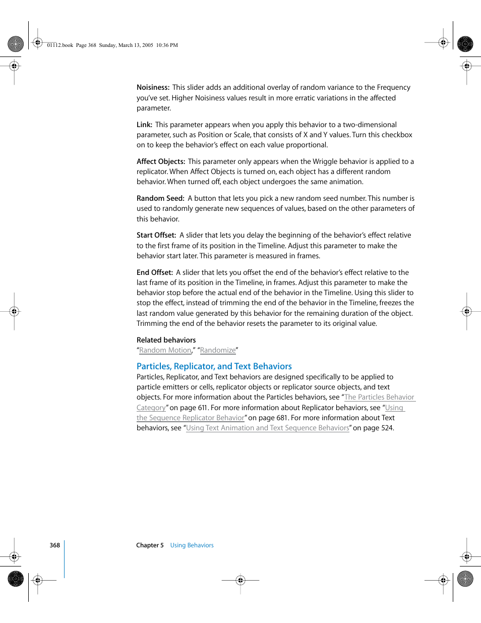 Particles, replicator, and text behaviors | Apple Motion 2 User Manual | Page 368 / 999