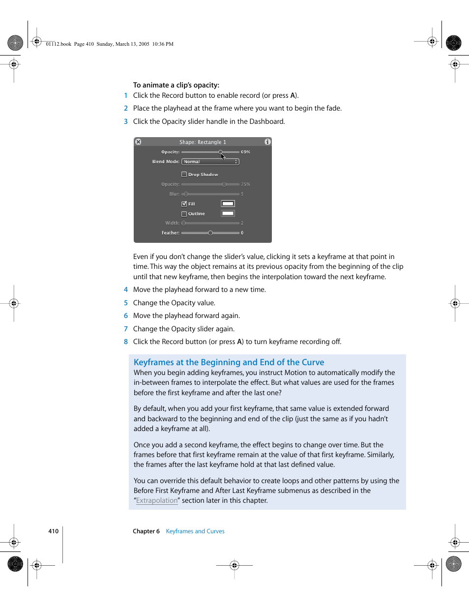 Keyframes at the beginning and end of the curve | Apple Motion 2 User Manual | Page 410 / 999