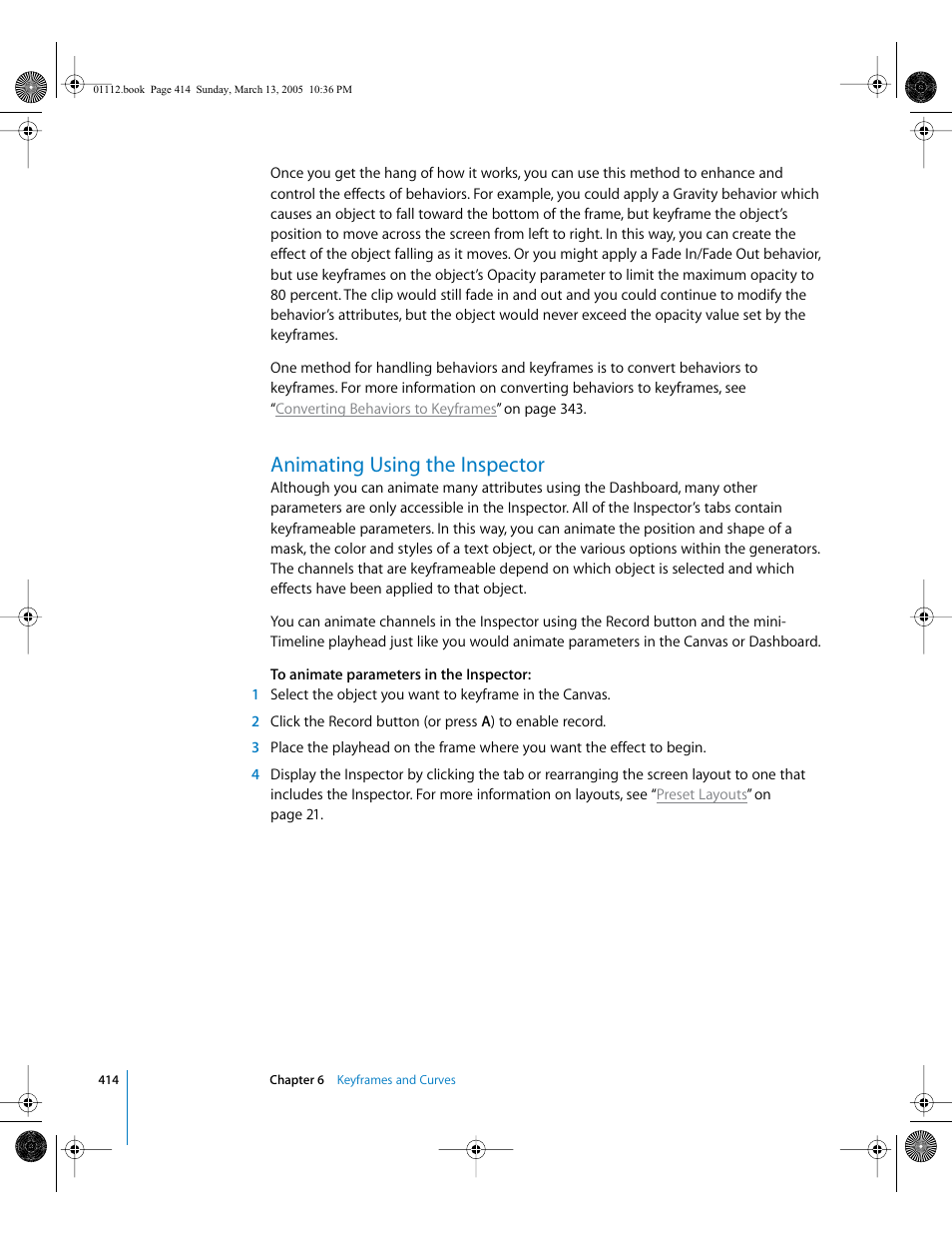 Animating using the inspector | Apple Motion 2 User Manual | Page 414 / 999