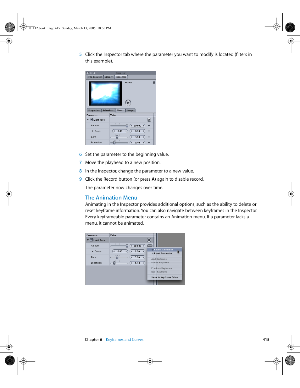 The animation menu | Apple Motion 2 User Manual | Page 415 / 999