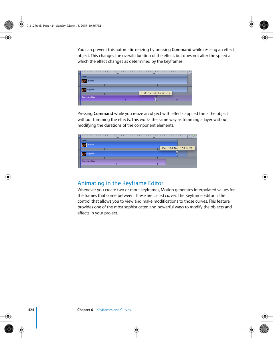 Animating in the keyframe editor | Apple Motion 2 User Manual | Page 424 / 999