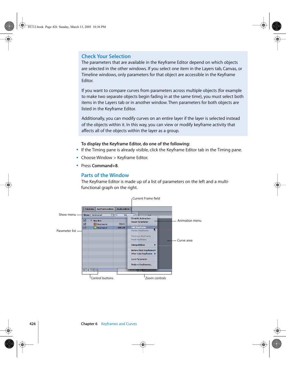 Check your selection, Parts of the window | Apple Motion 2 User Manual | Page 426 / 999