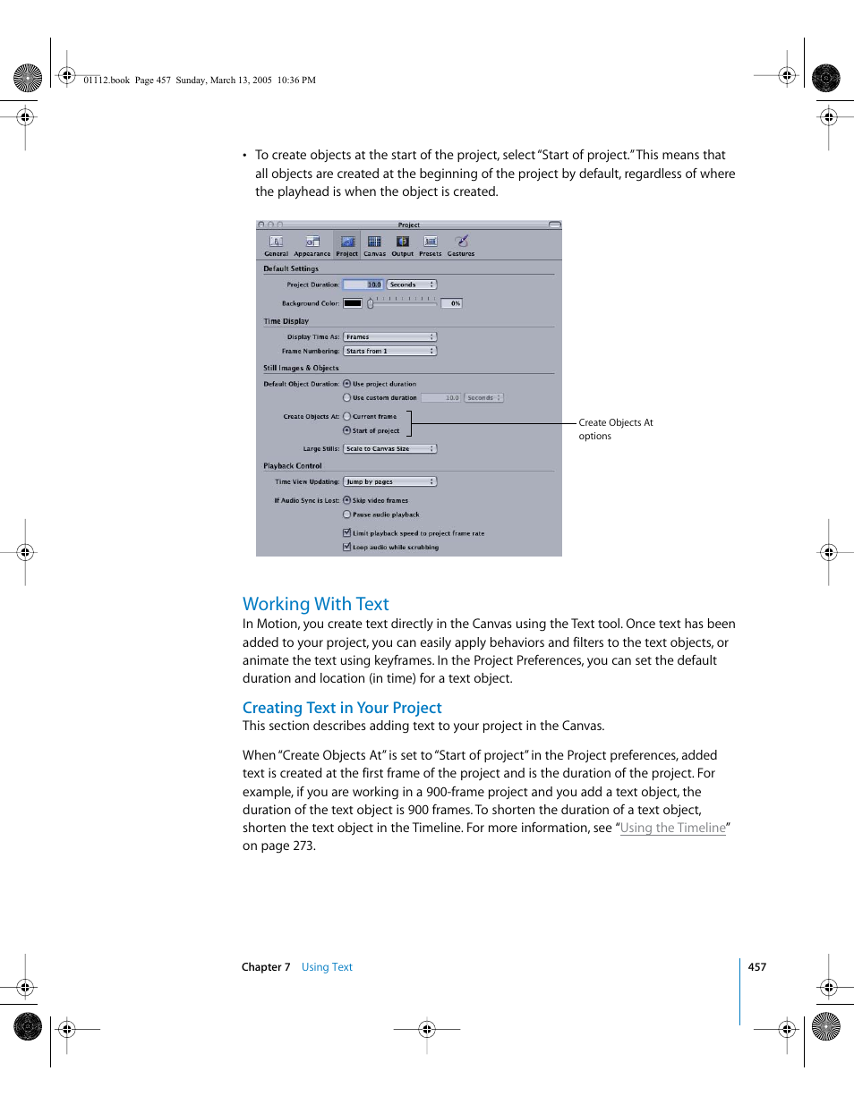 Working with text, Creating text in your project | Apple Motion 2 User Manual | Page 457 / 999
