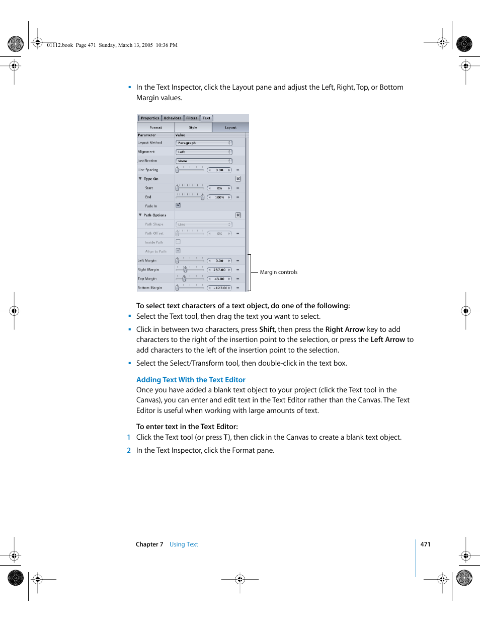 Adding, Text with the text editor | Apple Motion 2 User Manual | Page 471 / 999
