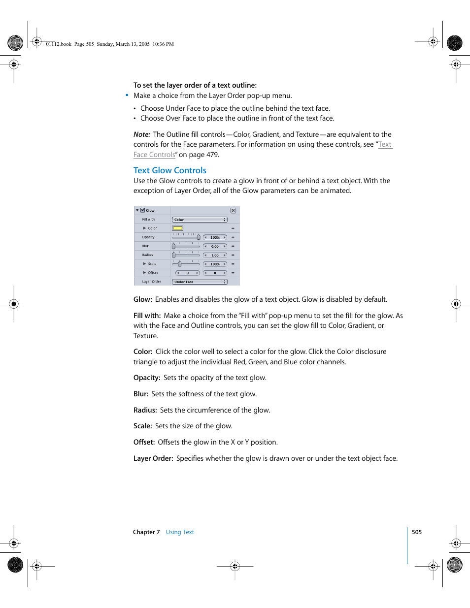 Text glow controls | Apple Motion 2 User Manual | Page 505 / 999