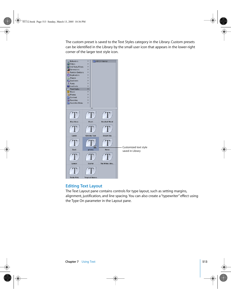 Editing text layout, Editing text, Layout | Apple Motion 2 User Manual | Page 513 / 999