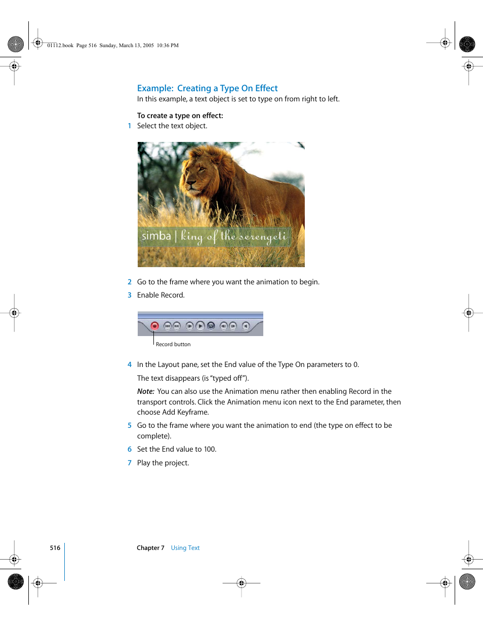 Example:creating a type on effect, Example: creating a type on effect | Apple Motion 2 User Manual | Page 516 / 999