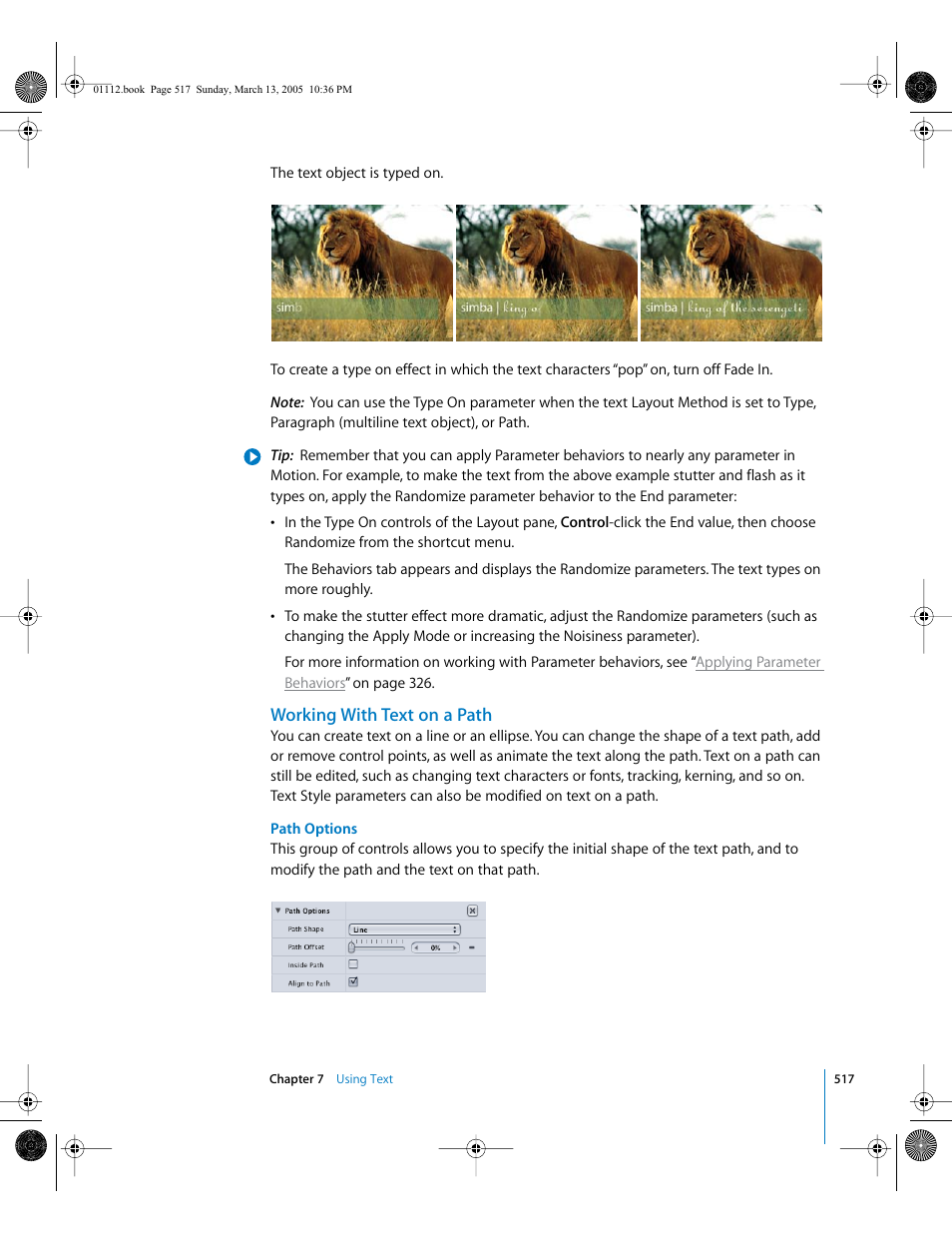 Working with text on a path | Apple Motion 2 User Manual | Page 517 / 999