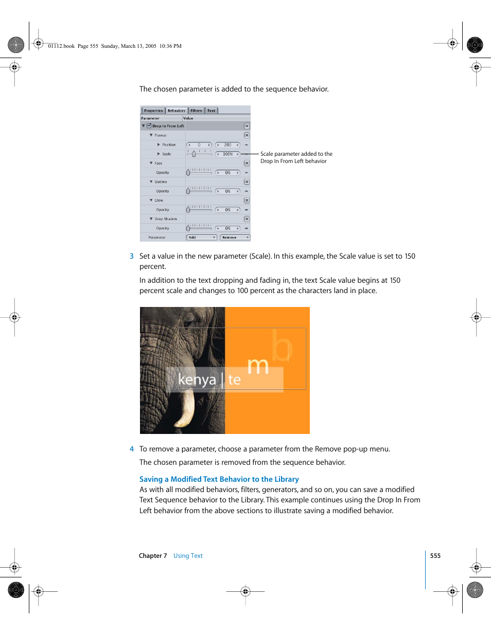 Saving a, Modified text behavior to the library | Apple Motion 2 User Manual | Page 555 / 999