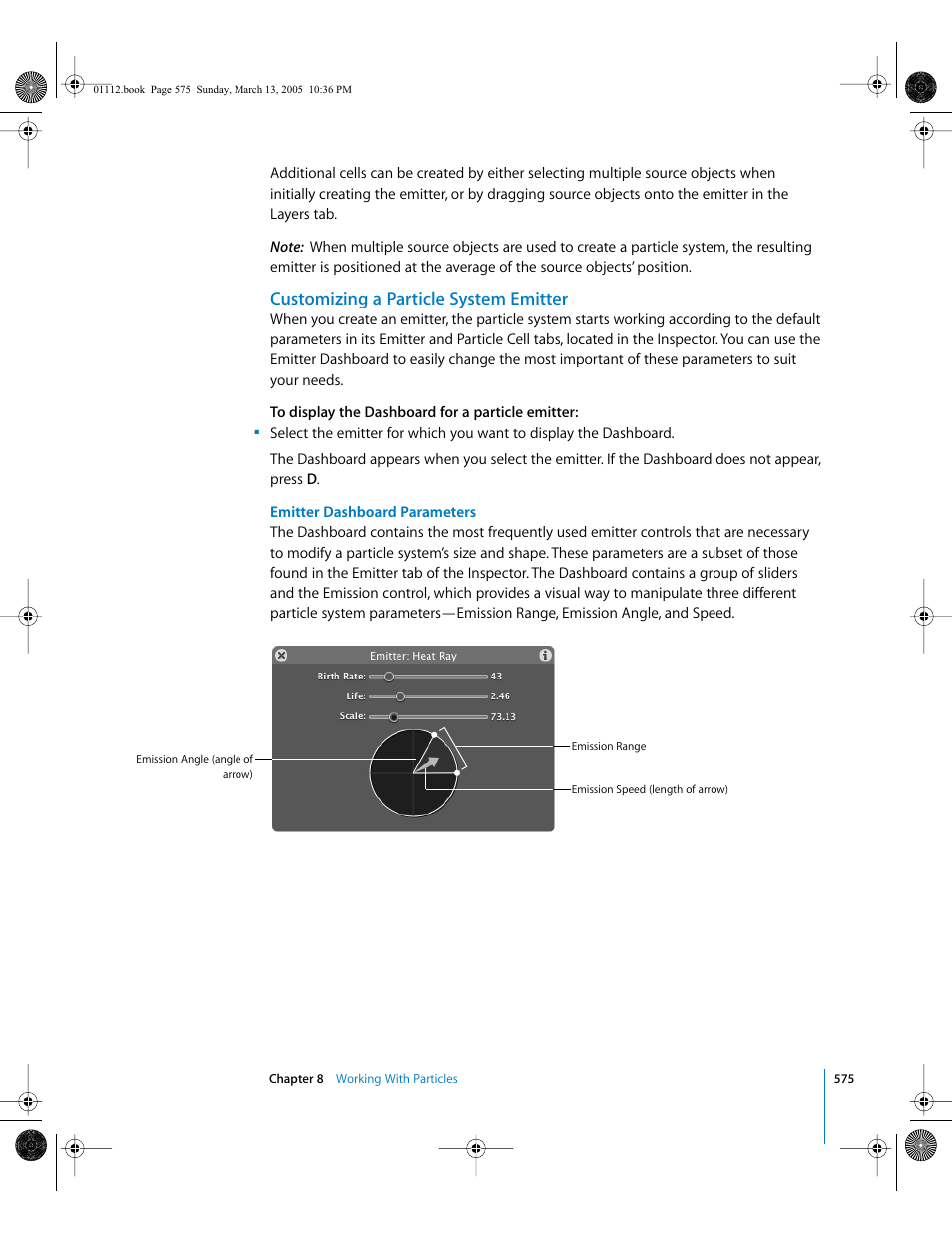 Customizing a particle system emitter, Customizing a, Particle system emitter | Apple Motion 2 User Manual | Page 575 / 999
