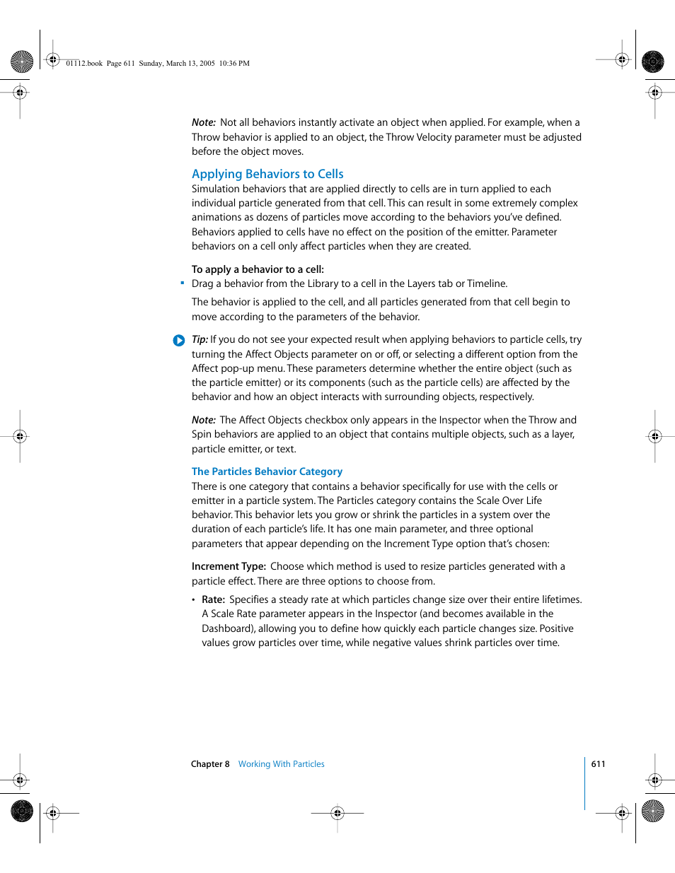 Applying behaviors to cells, The particles behavior category, The particles behavior | Category | Apple Motion 2 User Manual | Page 611 / 999