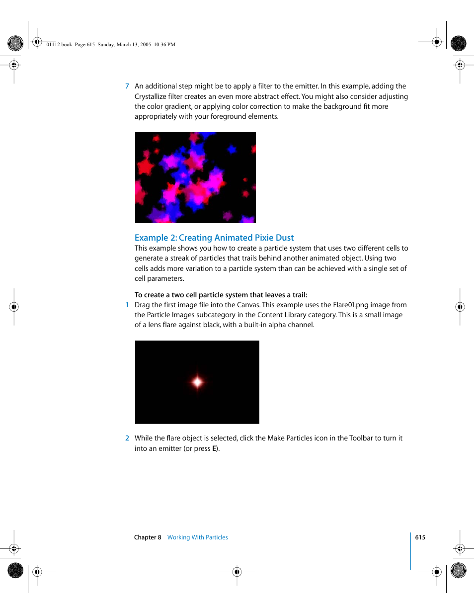 Example 2: creating animated pixie dust, Example 2: creating, Animated pixie dust | Example 2, Creating animated pixie dust | Apple Motion 2 User Manual | Page 615 / 999